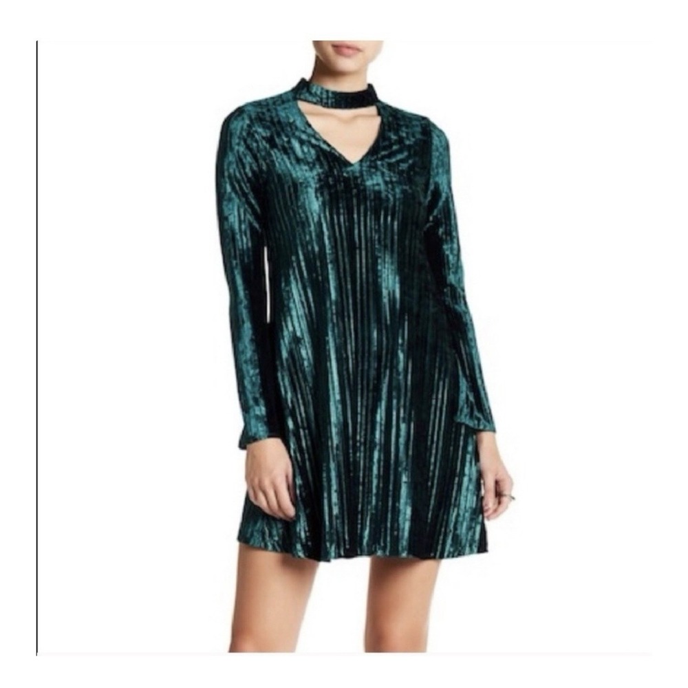 Nicole Miller Studio green velvet long‎ sleeve mini dress sz 16 whimsigoth